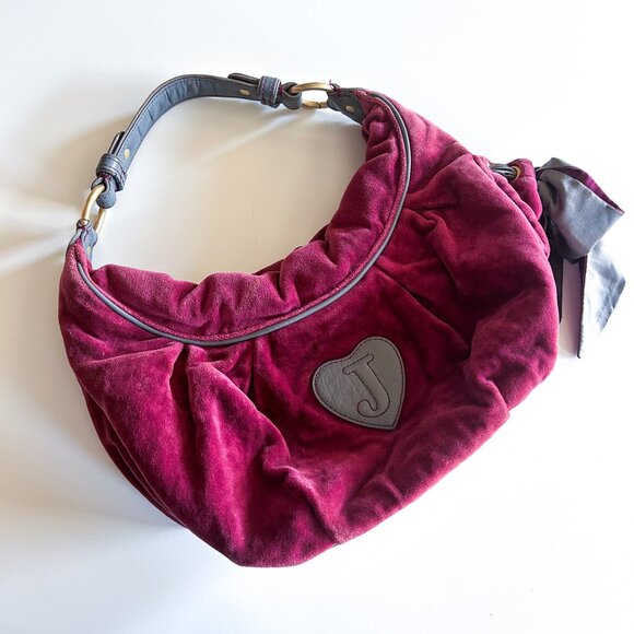 Vintage Y2K Juicy Couture Burgundy Velour Juicy Is For Life Embroidered Bag - Picture 2 of 11